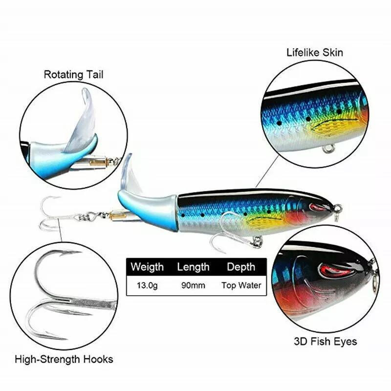 Whopper Plopper Topwater Floating Fishing Lures Baits Rotating Tail for Bass US