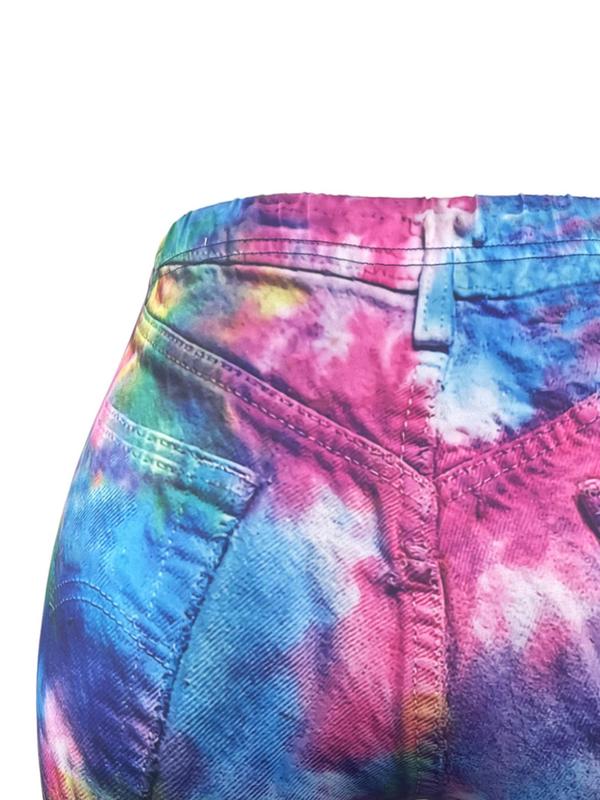 Women's Tie Dye Print Biker Shorts, Casual Comfy Skinny Shorts for Daily Wear, Ladies Bottoms for Summer