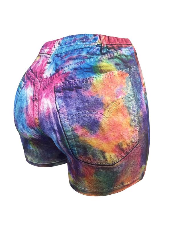 Women's Tie Dye Print Biker Shorts, Casual Comfy Skinny Shorts for Daily Wear, Ladies Bottoms for Summer