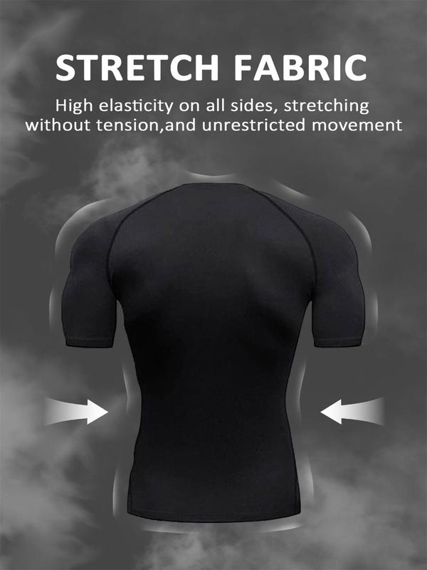 Men's Graphic Round Neck High Elasticity  Sports Tee, Quick Drying Breathable Crew Neck Short Sleeve T-shirt for Gym Workout Running, Casual Sporty Top for Spring & Fall