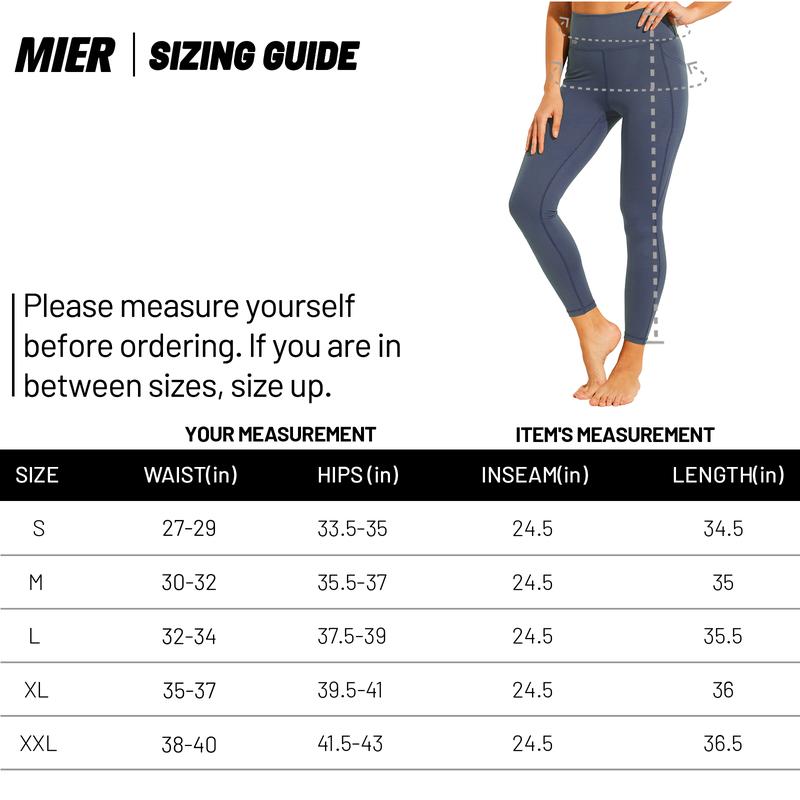 MIER Women's High Waist Leggings Tummy Control Stretch Gym Yoga Compression Pants  With Side Pockets