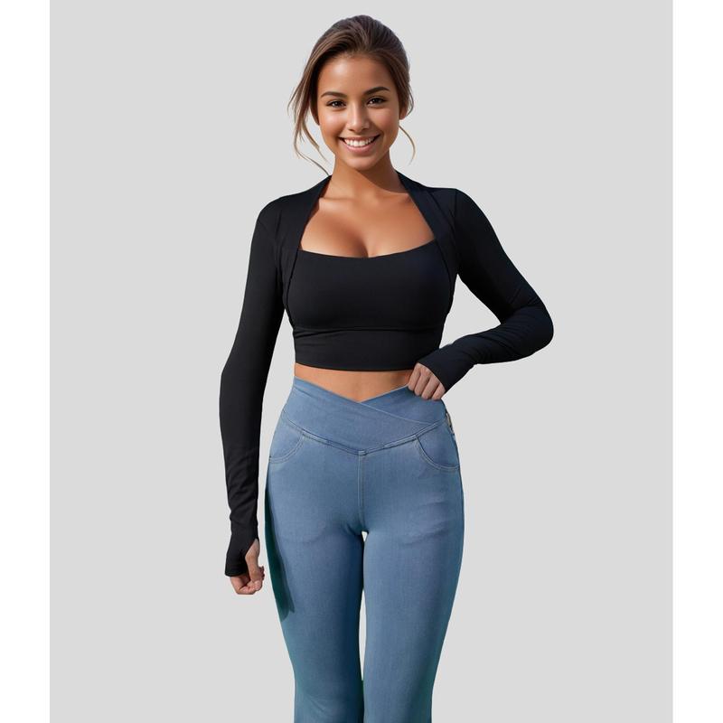 Halara Softlyzero️  plush  Long Sleeve Thumb Hole 2-in-1 Cropped Yoga Sports Top