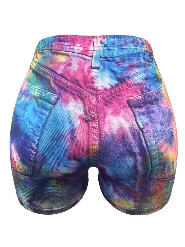 Women's Tie Dye Print Biker Shorts, Casual Comfy Skinny Shorts for Daily Wear, Ladies Bottoms for Summer