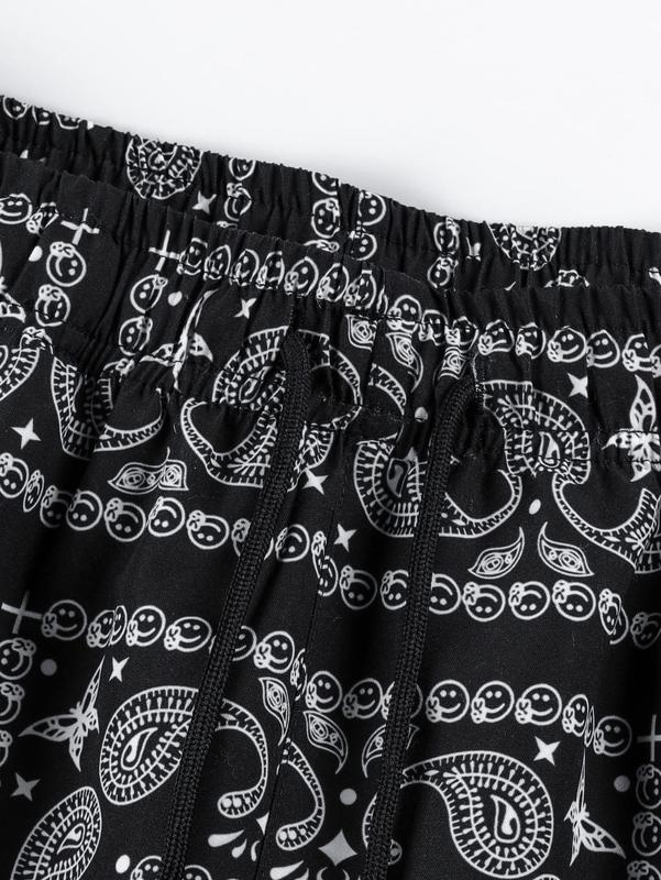 Paisley Print Drawstring Waist Workout Straight Shorts