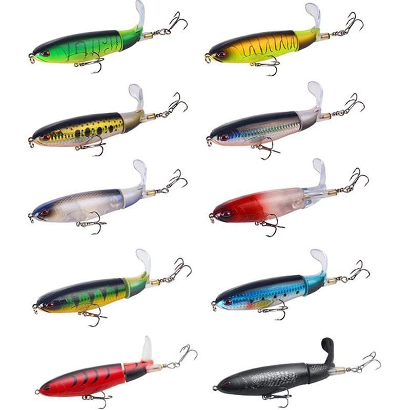 Artificial Fishing Lure, 10pcs Floating Rotating Tail Fishing Lure with Barb Treble Hooks, Fishing Accessories for Saltwater Freshwater