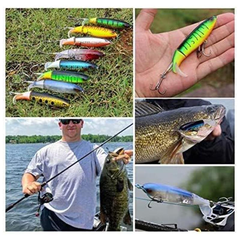 Artificial Fishing Lure, 10pcs Floating Rotating Tail Fishing Lure with Barb Treble Hooks, Fishing Accessories for Saltwater Freshwater