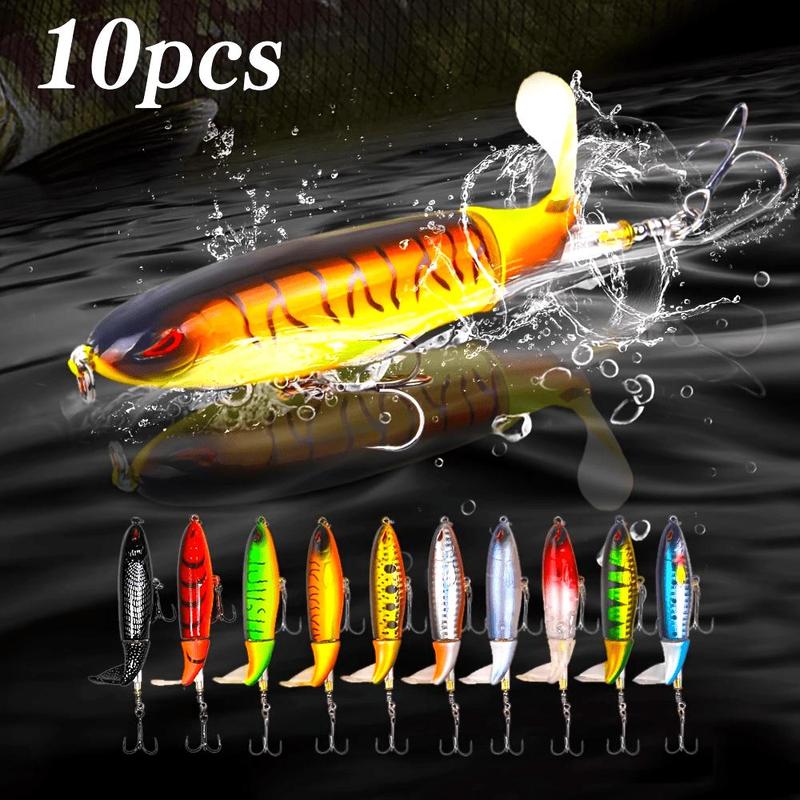 Artificial Fishing Lure, 10pcs Floating Rotating Tail Fishing Lure with Barb Treble Hooks, Fishing Accessories for Saltwater Freshwater