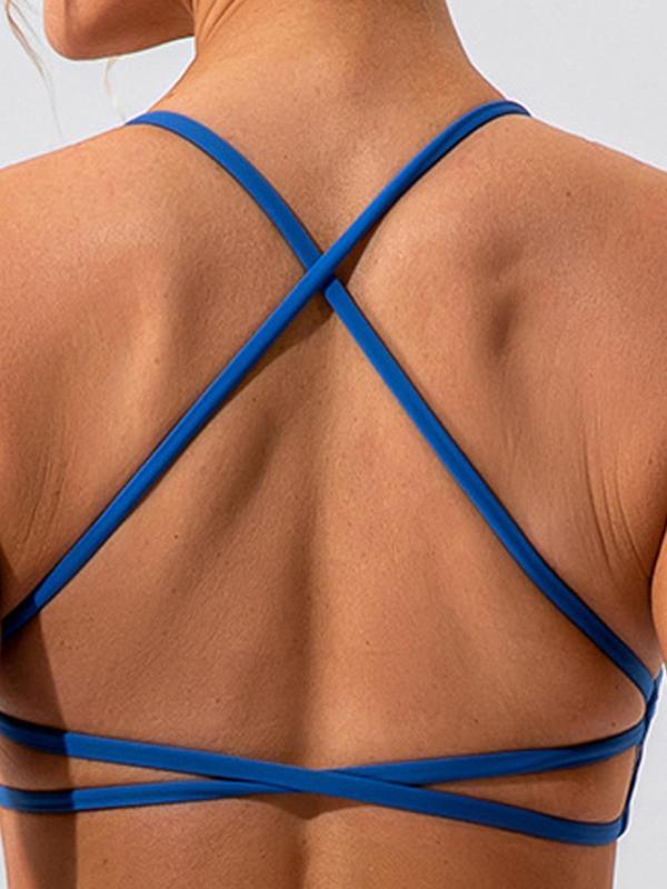 Sporty Women's Solid Color Twist Front Criss Cross Sports Bra, Breathable Comfortable High Stretch Sports Lingerie Top, Ladies Sportswear for Indoor Outdoor Wear