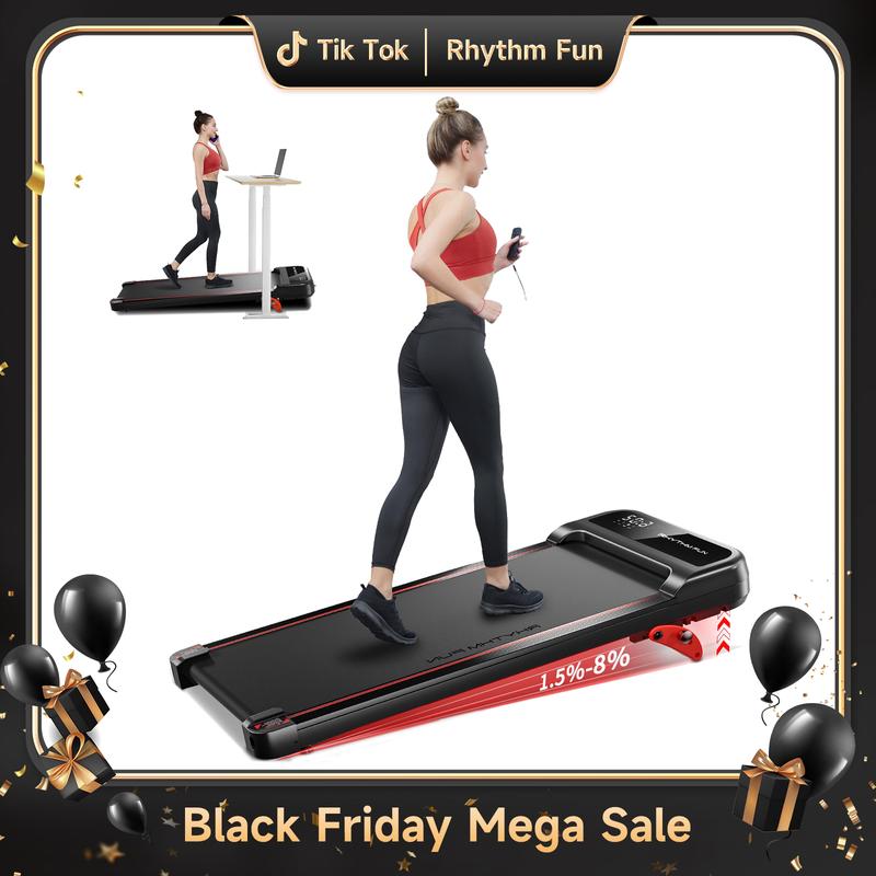 RHYTHM FUN 3 Level Incline Under Desk Walking Pad Treadmill for Home Office Quiet 300 Lbs Portable Exercise Machine with Remote Control in LED Display (5 Year Warranty)