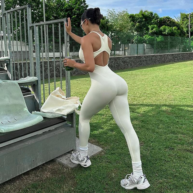 Spring and Summer Jumpsuit Sports Yoga Pants Female Hot Girl Sexy Back Hollow Elastic Tight Jumpsuit