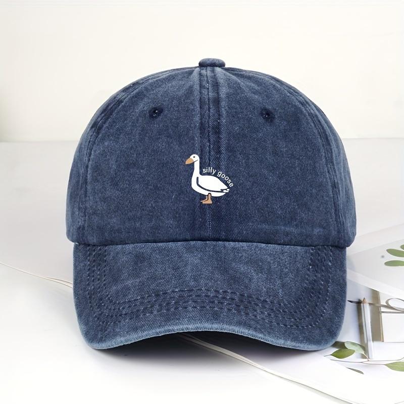 Fashion Hippie Style Cute Curved Brim Baseball Cap, Embrooded Goose Pattern Ripped Trucker Hat, Couple Outdoor Casual Sports Peaked Cap