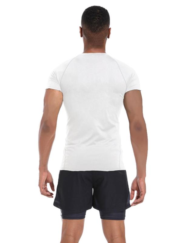 Men's Plain Round Neck Sports Tee, Quick Drying Breathable Short Sleeve Compression T-shirt, Crew Neck Raglan Sleeve Tops for Outdoor Activities, Gym Clothes for Men, 2000s Clothes, Summer Outfits 2024