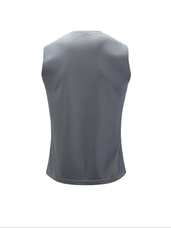 Men's Solid Round Neck Sports Vest, Breathable Comfy Quick Drying Sweat-absorbing Tank Top for Running Outdoor Exercise Basketball Training, Running Vest for Summer