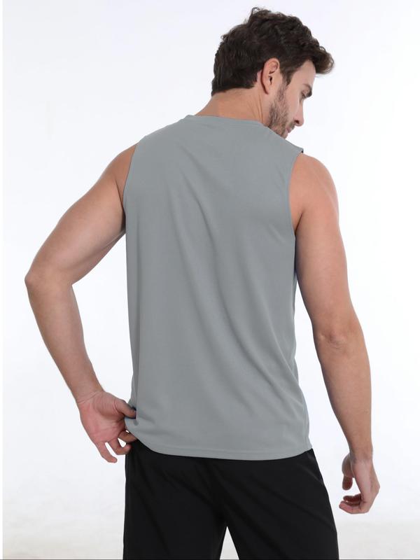 Men's Solid Round Neck Sports Vest, Breathable Comfy Quick Drying Sweat-absorbing Tank Top for Running Outdoor Exercise Basketball Training, Running Vest for Summer