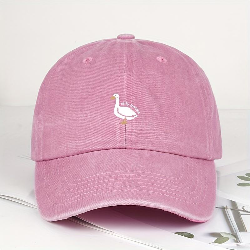 Fashion Hippie Style Cute Curved Brim Baseball Cap, Embrooded Goose Pattern Ripped Trucker Hat, Couple Outdoor Casual Sports Peaked Cap