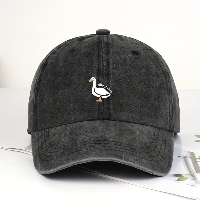 Fashion Hippie Style Cute Curved Brim Baseball Cap, Embrooded Goose Pattern Ripped Trucker Hat, Couple Outdoor Casual Sports Peaked Cap