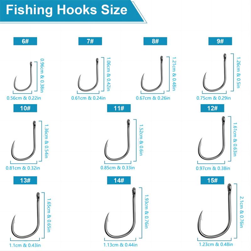 Fishing Hook Set, 1 Box 10 Sizes Carbon Steel Fishing Hooks with Storage Box, Portable Fishing Accessories for Freshwater & Seawater