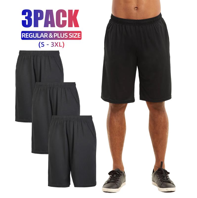 3 Pack Men’s Drawstring Waist Shorts with Packets S-3XL Regular Big&Tall Solid Elastic Waistband Running Training Gym Workout Sports Bottoms Menswear