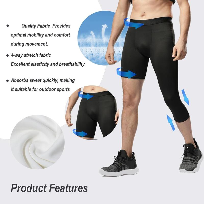 Single Leg 3 4 Tight Sports Pants Men's Pants Althletic Baselayer Underwear for Basketball Running