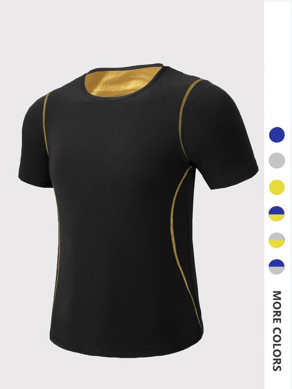 Men's Top-Stitching Sauna T-shirts, Sweat Wicking Short Sleeve Sauna Shirt, Mens Gym Clothes, Neoprene Workout Top, Athletic Clothes, Men's Sauna Shirts, Summer Compression Shirt