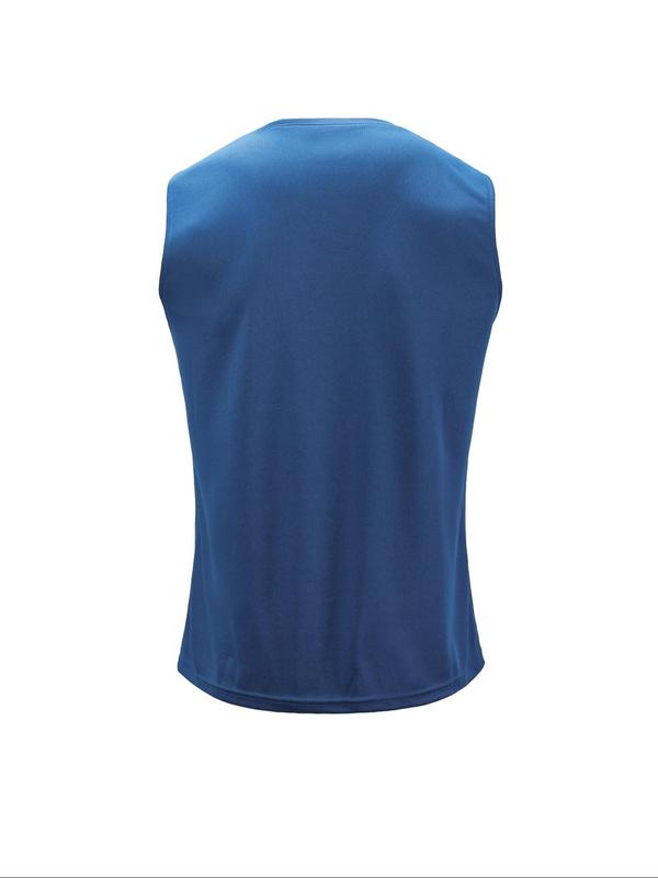 Men's Solid Round Neck Sports Vest, Breathable Comfy Quick Drying Sweat-absorbing Tank Top for Running Outdoor Exercise Basketball Training, Running Vest for Summer