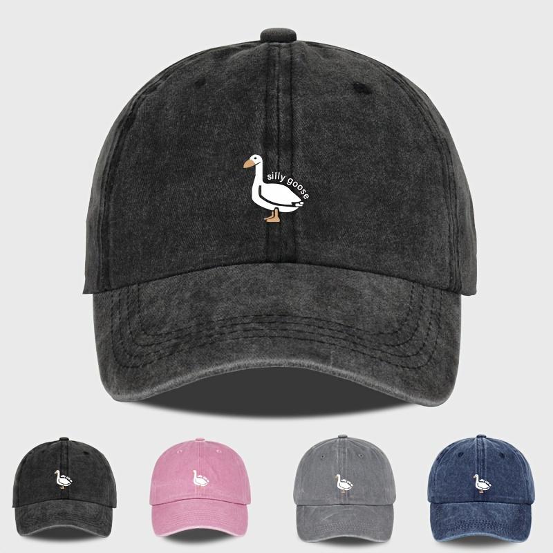 Fashion Hippie Style Cute Curved Brim Baseball Cap, Embrooded Goose Pattern Ripped Trucker Hat, Couple Outdoor Casual Sports Peaked Cap