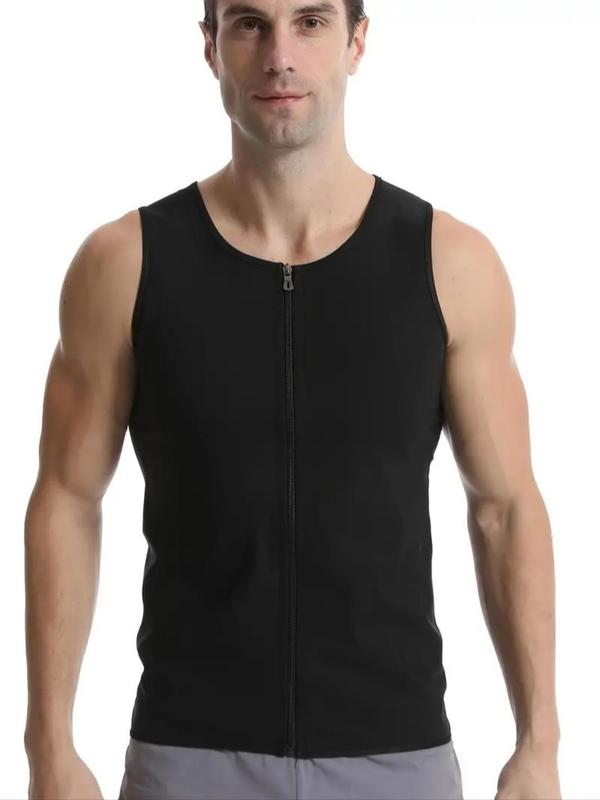 Men's Solid Zip Up Sports Sauna Vest, Casual Comfortable Breathable Round Neck Sleeveless Top for Gym Workout Running, Mens Sport & Outdoor Clothing for All Seasons, Fall Outfits, Fallfreshness