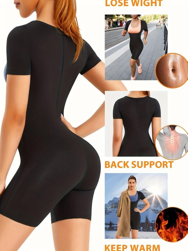 Women's Solid Zip Up Open Bust Design Sports Romper, Breathable Comfortable Tight-fitting Short Sleeve Bodysuit for Workout Gym Exercise, Ladies Sportswear for All Seasons