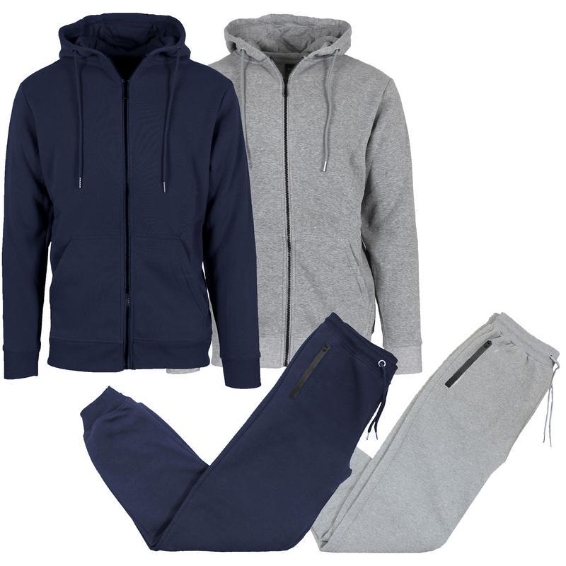 Men's 2-Pack Fleece-Lined Full Zip Hoodie & Jogger 2 Piece Sports Set(Please Refer To The Size Chart When Purchasing)