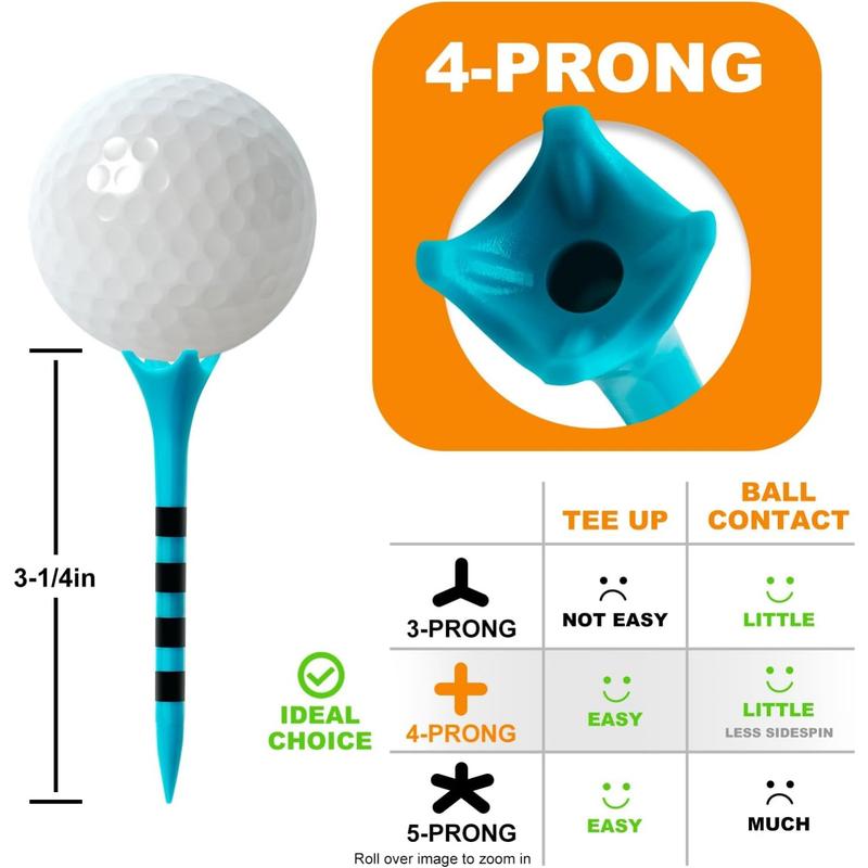 Low Friction & Resistance 4 Prongs Plastic Golf Tees - 100 Pack (2-3 4