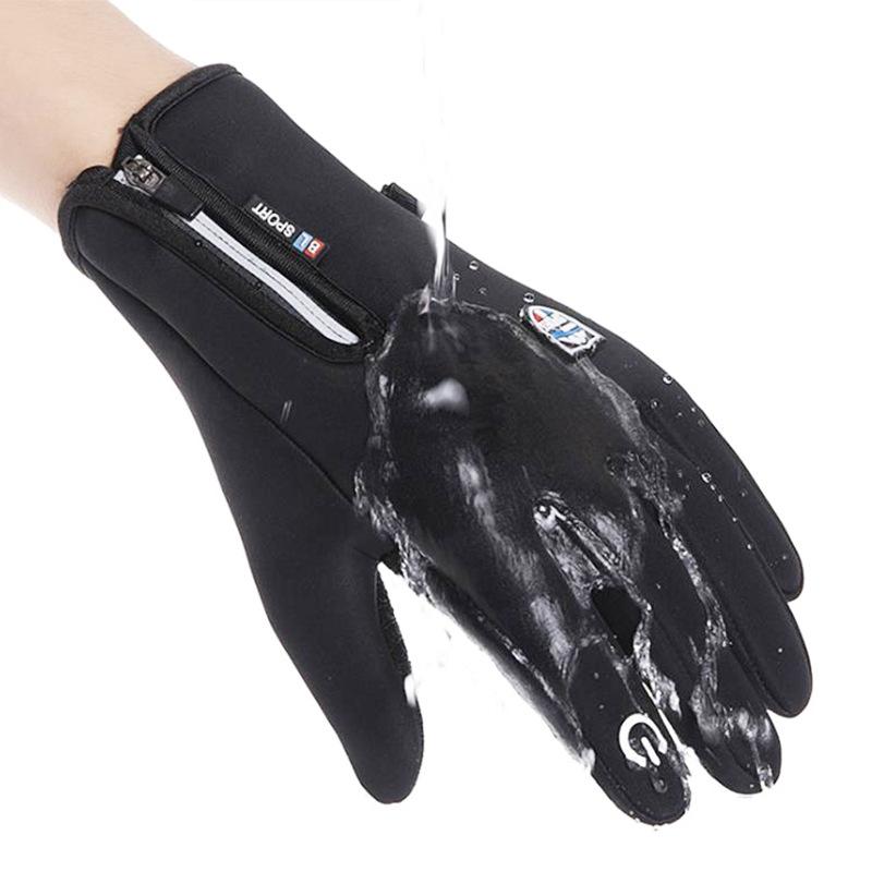 New cycling gloves touch screen waterproof zipper fall and winter padded warm anti-skid men and women windproof fleece gloves