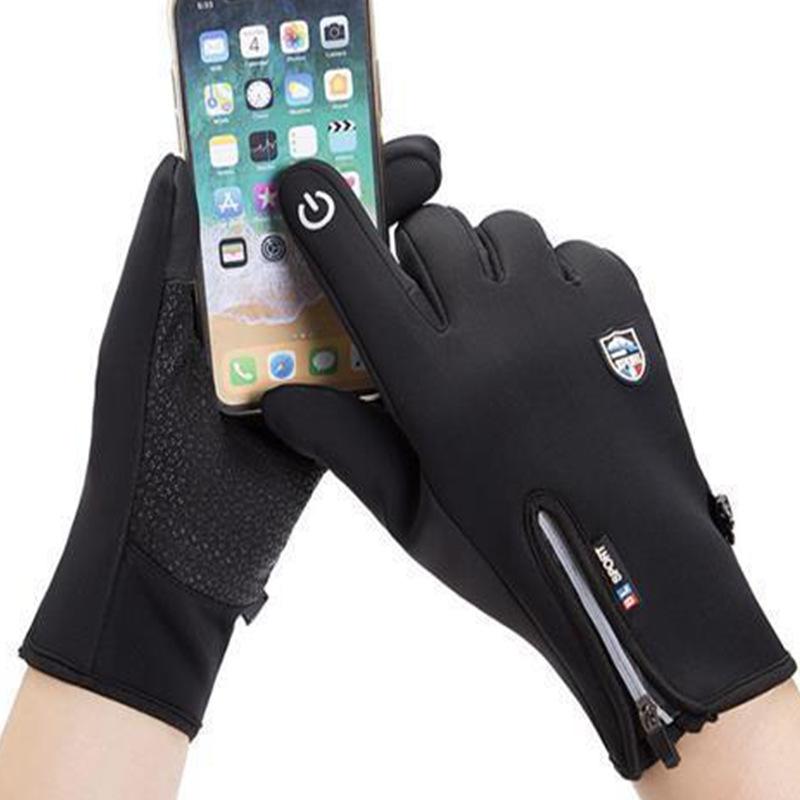 New cycling gloves touch screen waterproof zipper fall and winter padded warm anti-skid men and women windproof fleece gloves