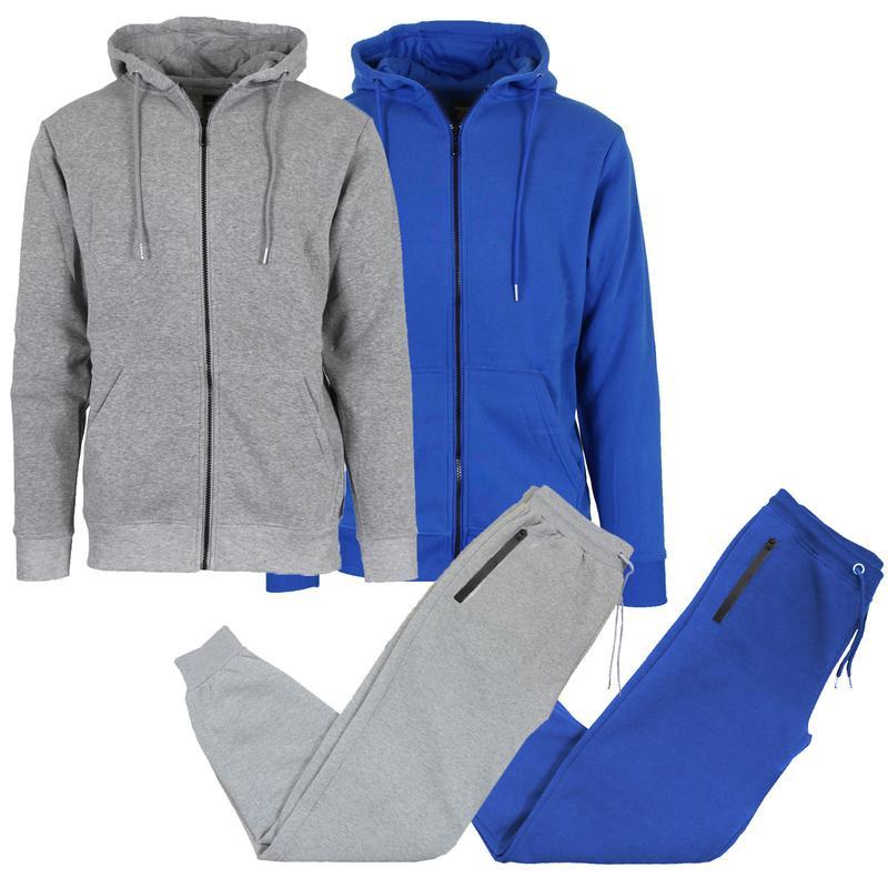 Men's 2-Pack Fleece-Lined Full Zip Hoodie & Jogger 2 Piece Sports Set(Please Refer To The Size Chart When Purchasing)