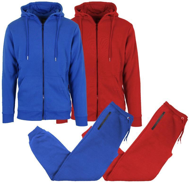 Men's 2-Pack Fleece-Lined Full Zip Hoodie & Jogger 2 Piece Sports Set(Please Refer To The Size Chart When Purchasing)