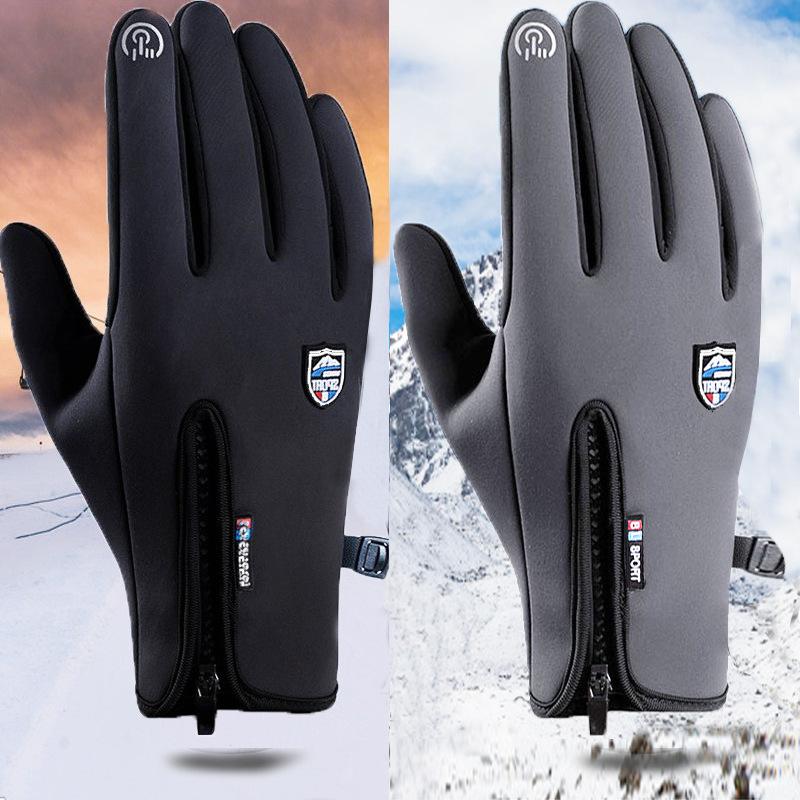 New cycling gloves touch screen waterproof zipper fall and winter padded warm anti-skid men and women windproof fleece gloves