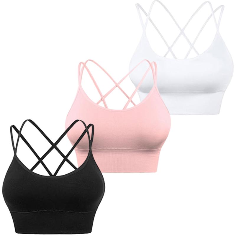 Womens 3 Pack Strappy Sports Bra for Yoga Running Athletic Gym Workout Fitness Tank Tops