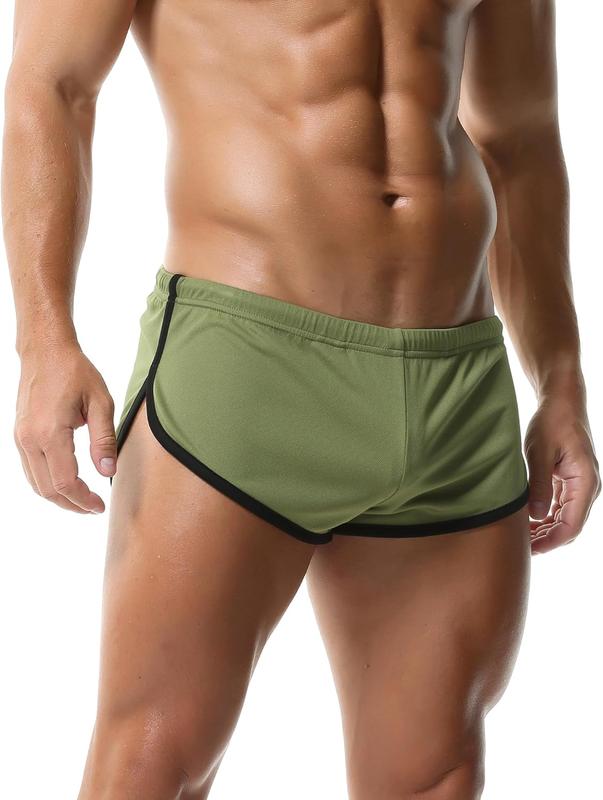 Men's Athletic Short Split Side Booty Short Bottoms for Running Gym Workout with Pouch