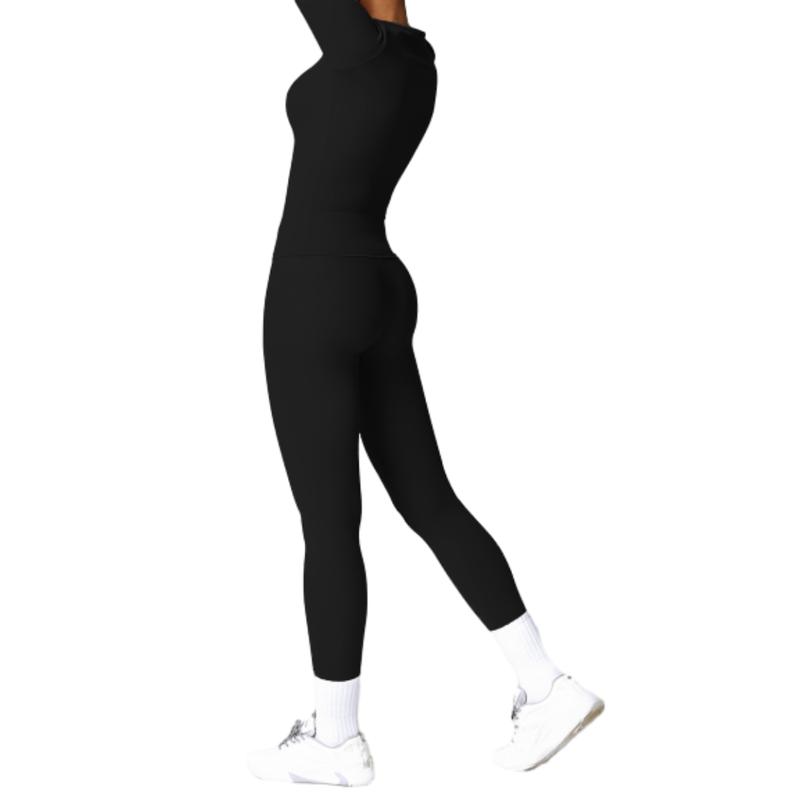 Women's Sporty Two-Piece Set for Yoga Gym Workout Running - Solid Color Long Sleeve Top & Skinny Pants