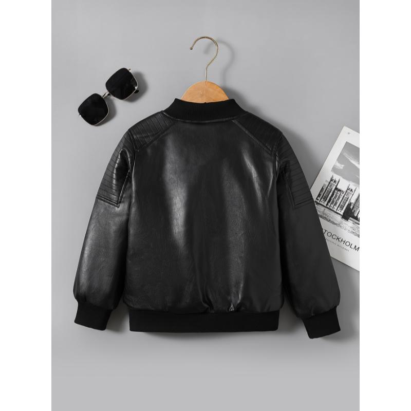 Boys Girls PU Leather Jacket For Winter, Fleece Lined Casual Motorcycle Jacket Coat For Outwear