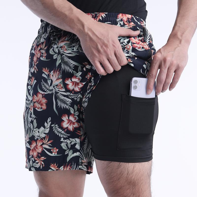 Mens Swim Trunks 2-Layer 3D Print Shorts - Quick-Dry, Drawstring Waist, 2 Side Pockets, Casual, Stylish, Summer Beach, Outdoors Wear,Breathable