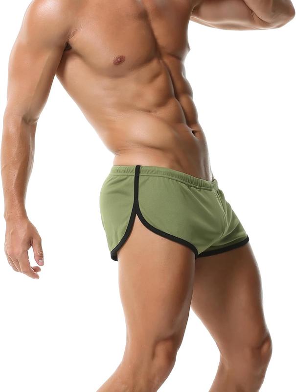 Men's Athletic Short Split Side Booty Short Bottoms for Running Gym Workout with Pouch