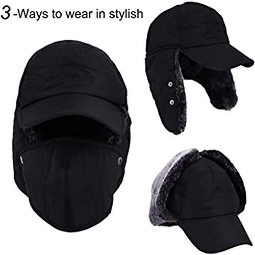 Men Winter Trapper Ear Flaps Hats Aviator Snow Windproof Thermal Faux Fur Warm Hunting Skiing Cycling Earflaps Baseball Caps Dad Hats with Face Mask