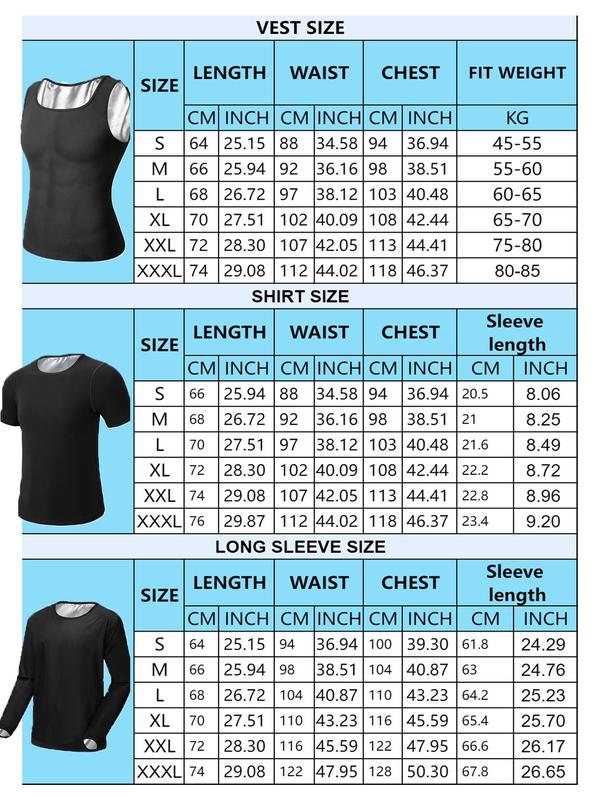 Men's Colorblock Sports Sauna Tops, Sporty Sleeveless Tank Top & Short Sleeve Tee & Long Sleeve T-shirt Sauna Set, Men Sauna Tops for Gym Workout, Fall Outfits, Fallfreshness,  Sauna Suit