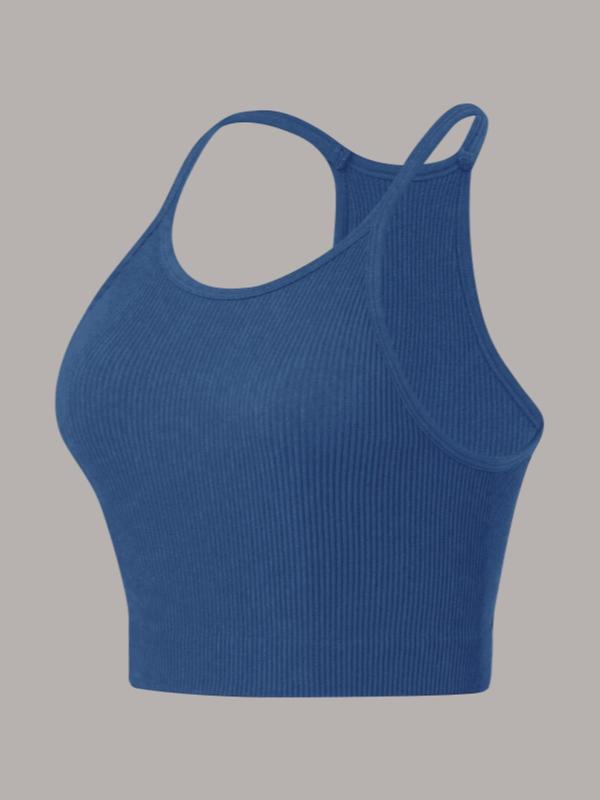 Women's Plain Scoop Neck Crop Sports Vest, Sporty Casual Tight-fitting Comfortable Breathable Sleeveless Cami Top for Yoga Gym Workout, Ladies Sportswear Clothing for Summer