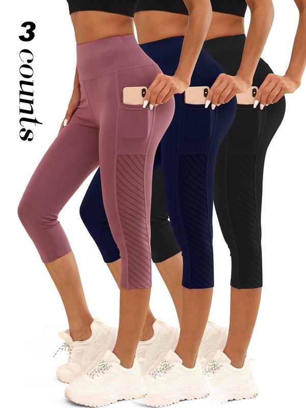 Women's Solid Mesh Insert Pocket High Waist Sports Capris Tummy Control Leggings, Casual Sporty Comfy Breathable Skinny Compression Pants for Yoga Gym Workout Running, Ladies Sportswear for All Seasons, Fall Outfits 2024