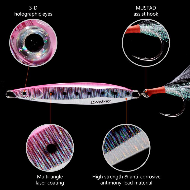 Bassdash STIX Casting Jig Lure Vertical Slow Jigging Lures 0.7oz 1.1oz 1.4oz 2.1oz 2.8oz 3.9oz with Mustad Hooks for Saltwater Freshwater Kayak Boat Shore Fishing, 3-Pack