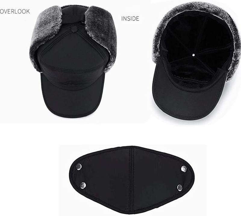 Men Winter Trapper Ear Flaps Hats Aviator Snow Windproof Thermal Faux Fur Warm Hunting Skiing Cycling Earflaps Baseball Caps Dad Hats with Face Mask