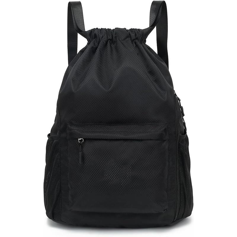 Drawstring Backpack  Gym Bag with Shoes Compartment, String Backpack Cinch for Women Men (Black)