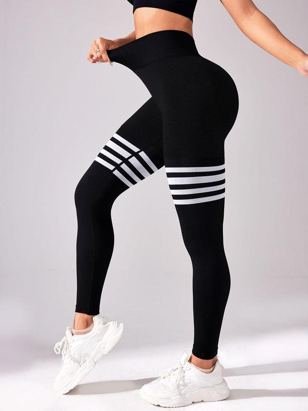 Women's Striped Trim High Waist Sports Leggings, Breathable Comfortable Skinny Pants, High Stretch Yoga Leggings, Ladies Sportswear for Indoor Outdoor Wear