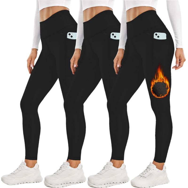 3 Pack Fleece Lined Leggings with Pockets for Women Thermal Leggings for Women High Waisted Yoga Pants Winter Workout Leggings